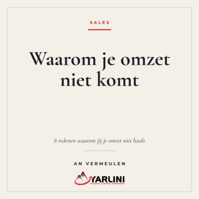 Cover eBook 8 redenen waarom jij je omzet niet haalt van An Vermeulen, Yarlini omzet niet halen