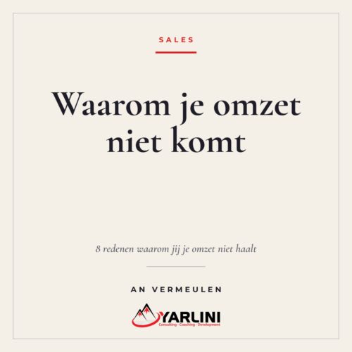 Cover eBook 8 redenen waarom jij je omzet niet haalt van An Vermeulen, Yarlini omzet niet halen