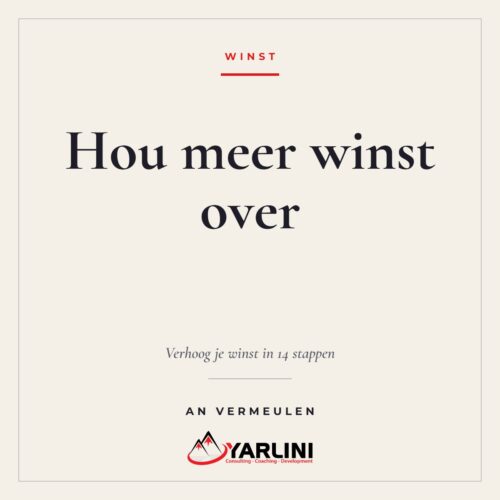 Cover eBook Verhoog je winst in 14 stappen van An Vermeulen, Yarlini winst verhogen ondernemer